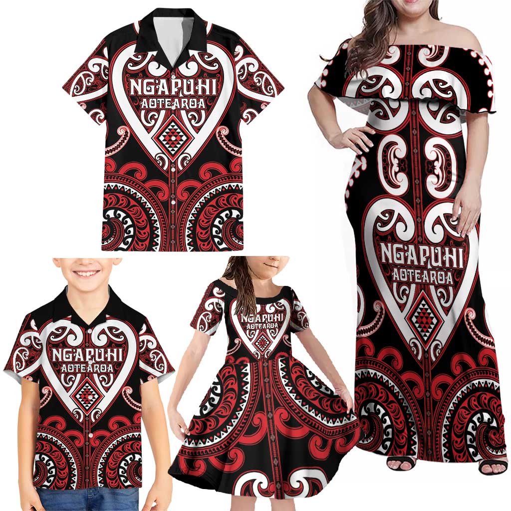 Custom Aotearoa Ngapuhi Family Matching Off Shoulder Maxi Dress and Hawaiian Shirt Maori Tribal Pattern LT05 - Polynesian Pride