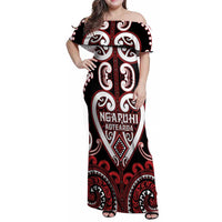 Custom Aotearoa Ngapuhi Family Matching Off Shoulder Maxi Dress and Hawaiian Shirt Maori Tribal Pattern LT05 Mom's Dress Red - Polynesian Pride