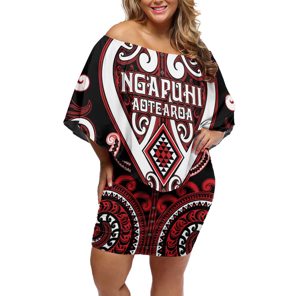Custom Aotearoa Ngapuhi Family Matching Off Shoulder Short Dress and Hawaiian Shirt Maori Tribal Pattern LT05 Mom's Dress Red - Polynesian Pride