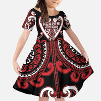Custom Aotearoa Ngapuhi Family Matching Summer Maxi Dress and Hawaiian Shirt Maori Tribal Pattern LT05 Daughter's Dress Red - Polynesian Pride