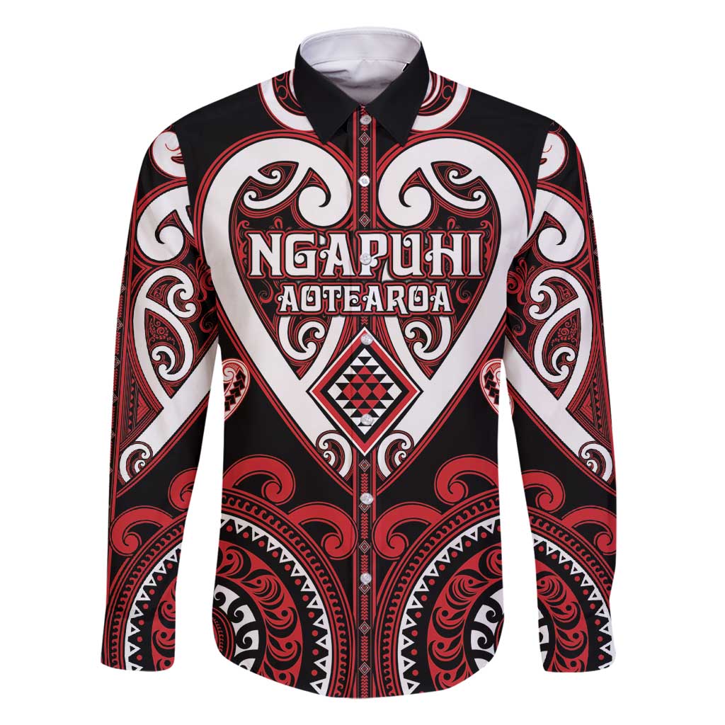 Custom Aotearoa Ngapuhi Family Matching Summer Maxi Dress and Hawaiian Shirt Maori Tribal Pattern LT05 Dad's Shirt - Long Sleeve Red - Polynesian Pride