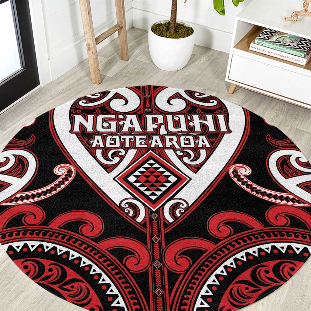 Aotearoa Ngapuhi Round Carpet Maori Tribal Pattern LT05 Red - Polynesian Pride