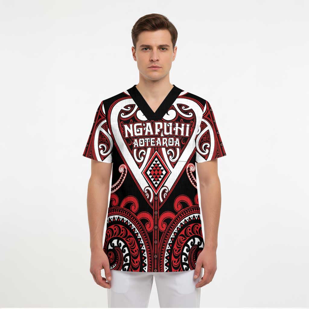 Custom Aotearoa Ngapuhi Scrub Top Maori Tribal Pattern - Polynesian Pride