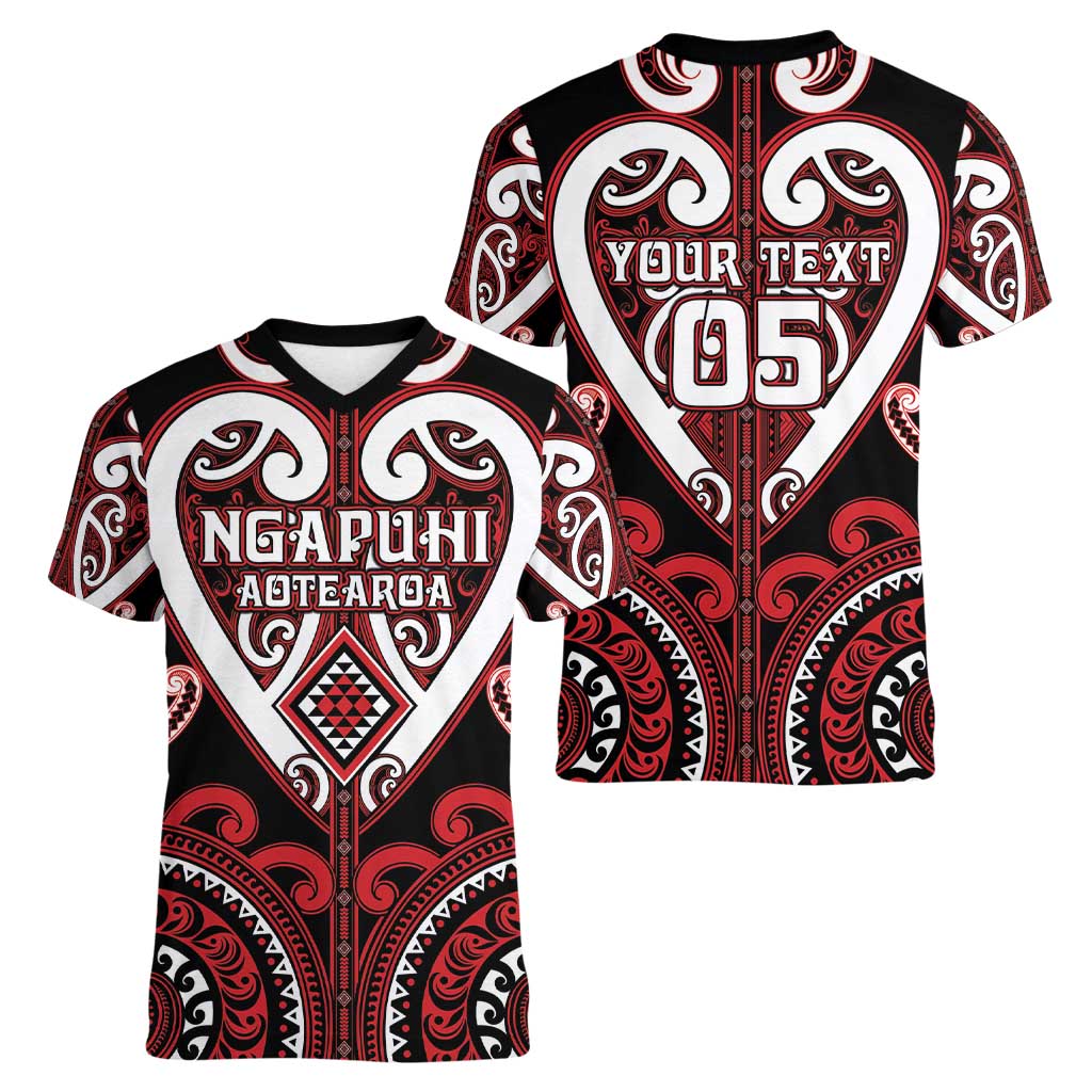 Custom Aotearoa Ngapuhi Women V-Neck T-Shirt Maori Tribal Pattern LT05 - Polynesian Pride
