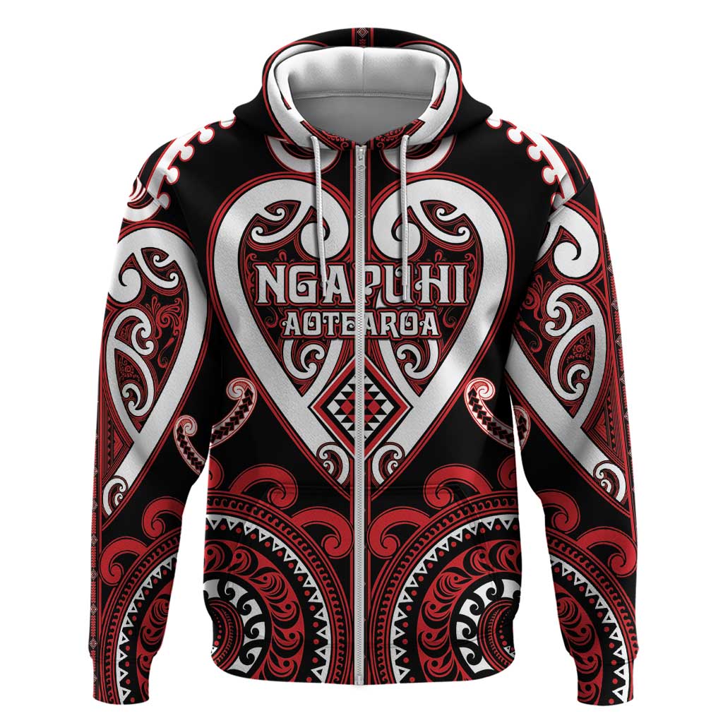 Custom Aotearoa Ngapuhi Zip Hoodie Maori Tribal Pattern LT05 Zip Hoodie Red - Polynesian Pride