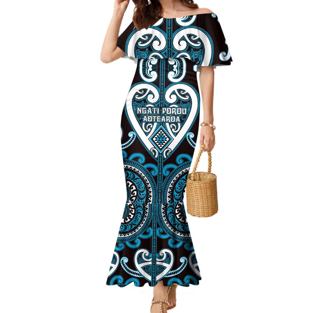 Custom Aotearoa Ngati Porou Family Matching Mermaid Dress and Hawaiian Shirt Maori Tribal Pattern LT05 Mom's Dress Blue - Polynesian Pride