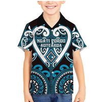 Custom Aotearoa Ngati Porou Family Matching Mermaid Dress and Hawaiian Shirt Maori Tribal Pattern LT05 Son's Shirt Blue - Polynesian Pride