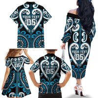 Custom Aotearoa Ngati Porou Family Matching Off The Shoulder Long Sleeve Dress and Hawaiian Shirt Maori Tribal Pattern