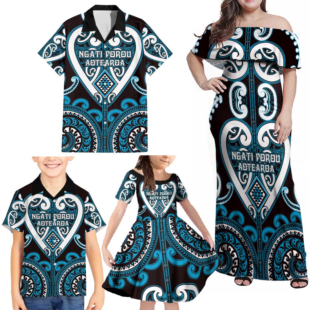 Custom Aotearoa Ngati Porou Family Matching Off Shoulder Maxi Dress and Hawaiian Shirt Maori Tribal Pattern LT05 - Polynesian Pride