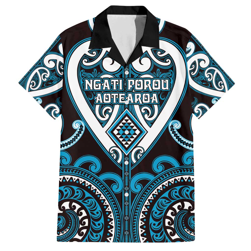 Custom Aotearoa Ngati Porou Family Matching Off Shoulder Maxi Dress and Hawaiian Shirt Maori Tribal Pattern LT05 Dad's Shirt - Short Sleeve Blue - Polynesian Pride