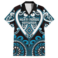 Custom Aotearoa Ngati Porou Family Matching Off Shoulder Maxi Dress and Hawaiian Shirt Maori Tribal Pattern LT05 Dad's Shirt - Short Sleeve Blue - Polynesian Pride