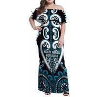 Custom Aotearoa Ngati Porou Family Matching Off Shoulder Maxi Dress and Hawaiian Shirt Maori Tribal Pattern LT05 Mom's Dress Blue - Polynesian Pride