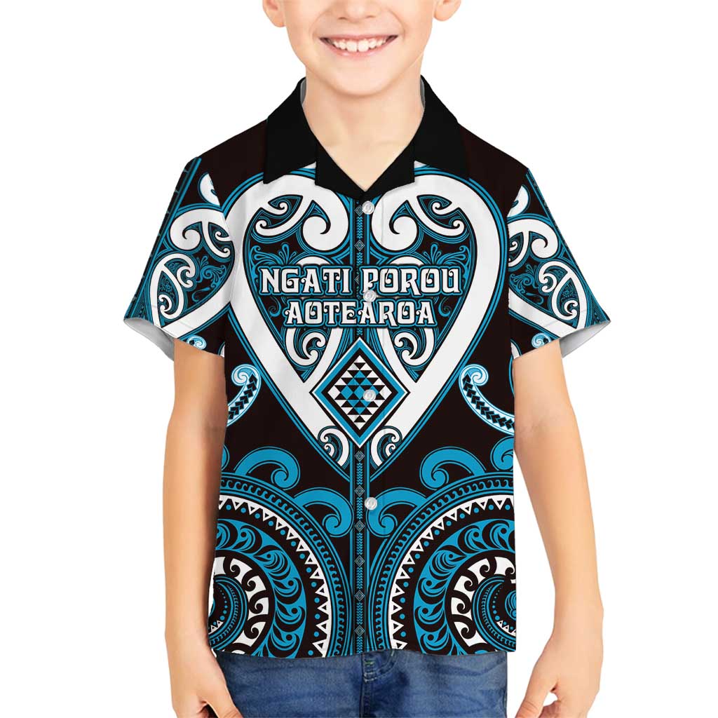Custom Aotearoa Ngati Porou Family Matching Off Shoulder Maxi Dress and Hawaiian Shirt Maori Tribal Pattern LT05 Son's Shirt Blue - Polynesian Pride