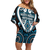 Custom Aotearoa Ngati Porou Family Matching Off Shoulder Short Dress and Hawaiian Shirt Maori Tribal Pattern LT05 Mom's Dress Blue - Polynesian Pride