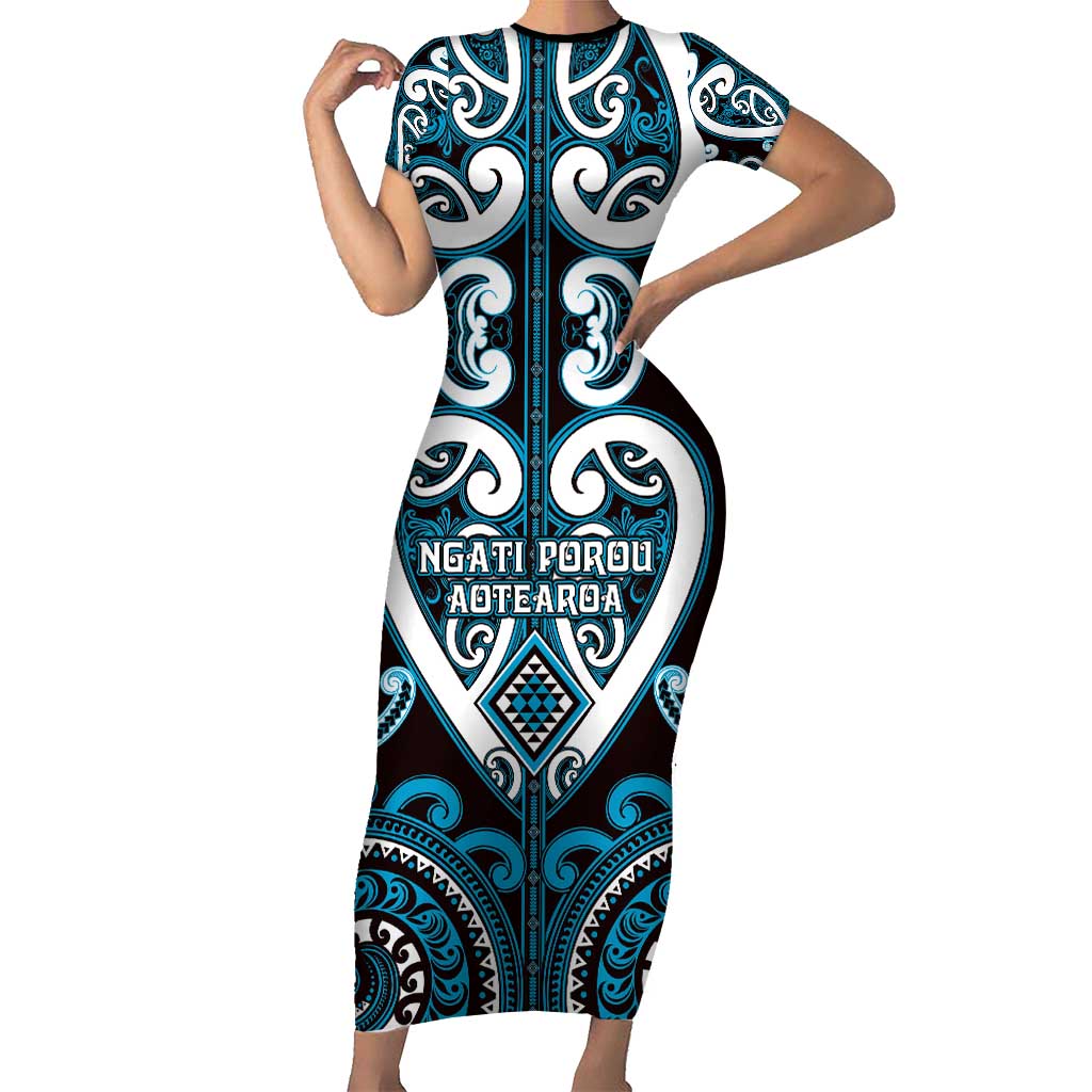 Custom Aotearoa Ngati Porou Family Matching Short Sleeve Bodycon Dress and Hawaiian Shirt Maori Tribal Pattern