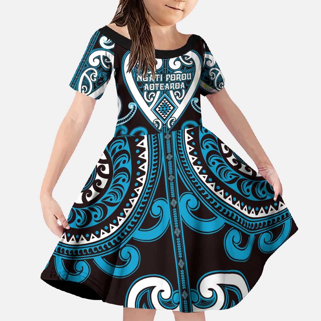 Custom Aotearoa Ngati Porou Family Matching Summer Maxi Dress and Hawaiian Shirt Maori Tribal Pattern LT05 Daughter's Dress Blue - Polynesian Pride
