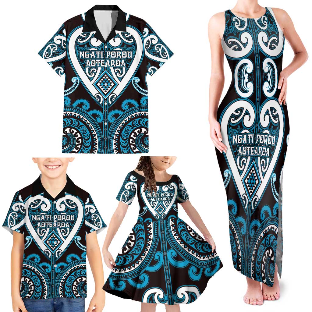 Custom Aotearoa Ngati Porou Family Matching Tank Maxi Dress and Hawaiian Shirt Maori Tribal Pattern