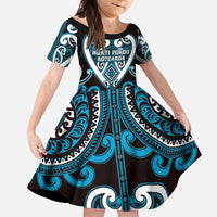 Custom Aotearoa Ngati Porou Kid Short Sleeve Dress Maori Tribal Pattern