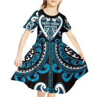 Custom Aotearoa Ngati Porou Kid Short Sleeve Dress Maori Tribal Pattern