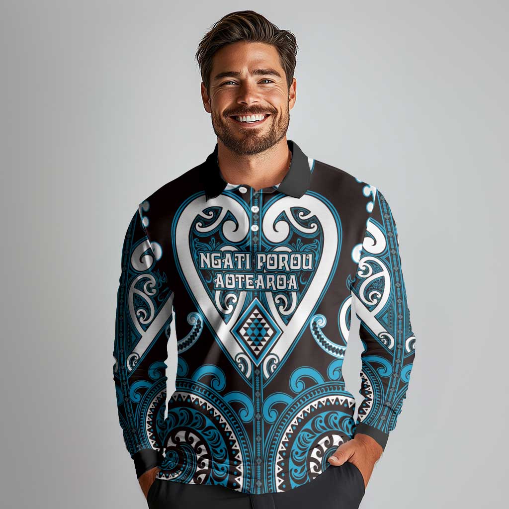 Custom Aotearoa Ngati Porou Long Sleeve Polo Shirt Maori Tribal Pattern