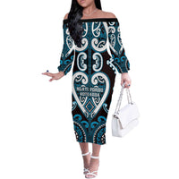 Custom Aotearoa Ngati Porou Off The Shoulder Long Sleeve Dress Maori Tribal Pattern