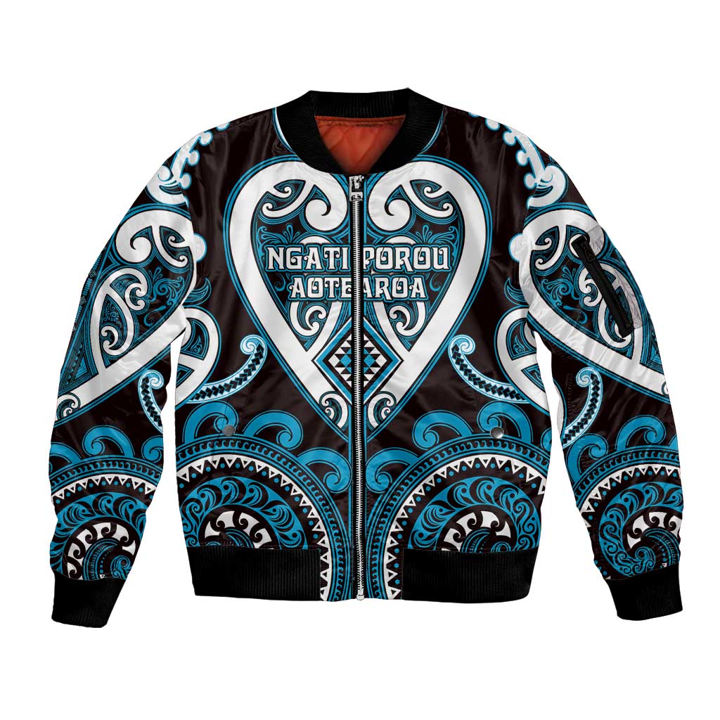Custom Aotearoa Ngati Porou Sleeve Zip Bomber Jacket Maori Tribal Pattern