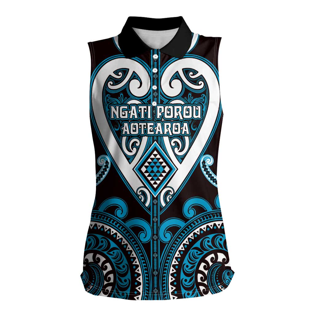 Custom Aotearoa Ngati Porou Women Sleeveless Polo Shirt Maori Tribal Pattern LT05 Female Blue - Polynesian Pride