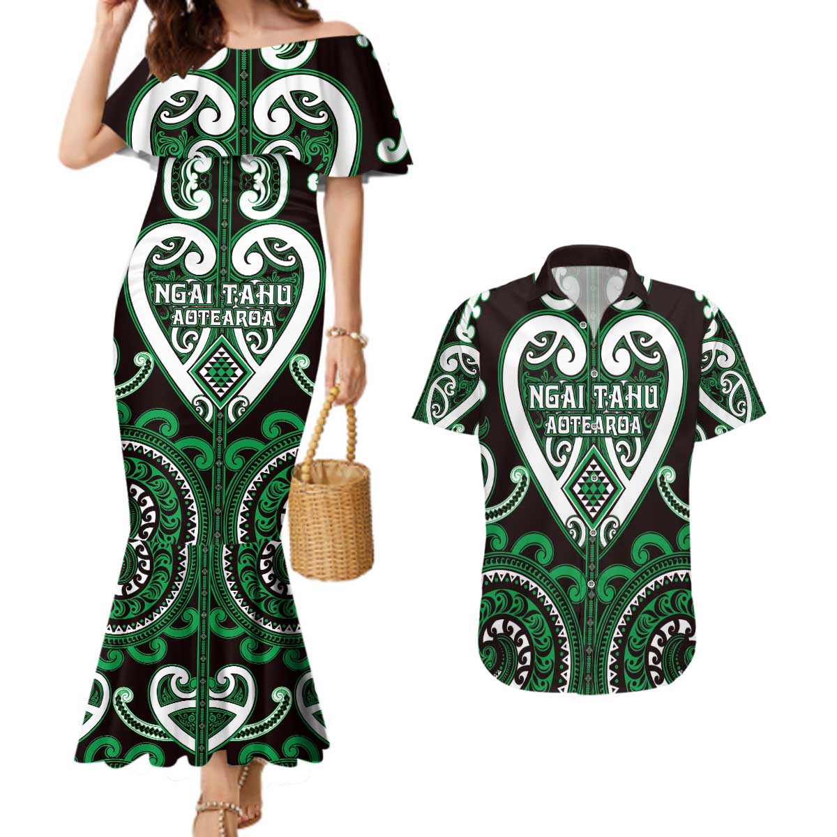 Custom Aotearoa Ngai Tahu Couples Matching Mermaid Dress and Hawaiian Shirt Maori Tribal Pattern