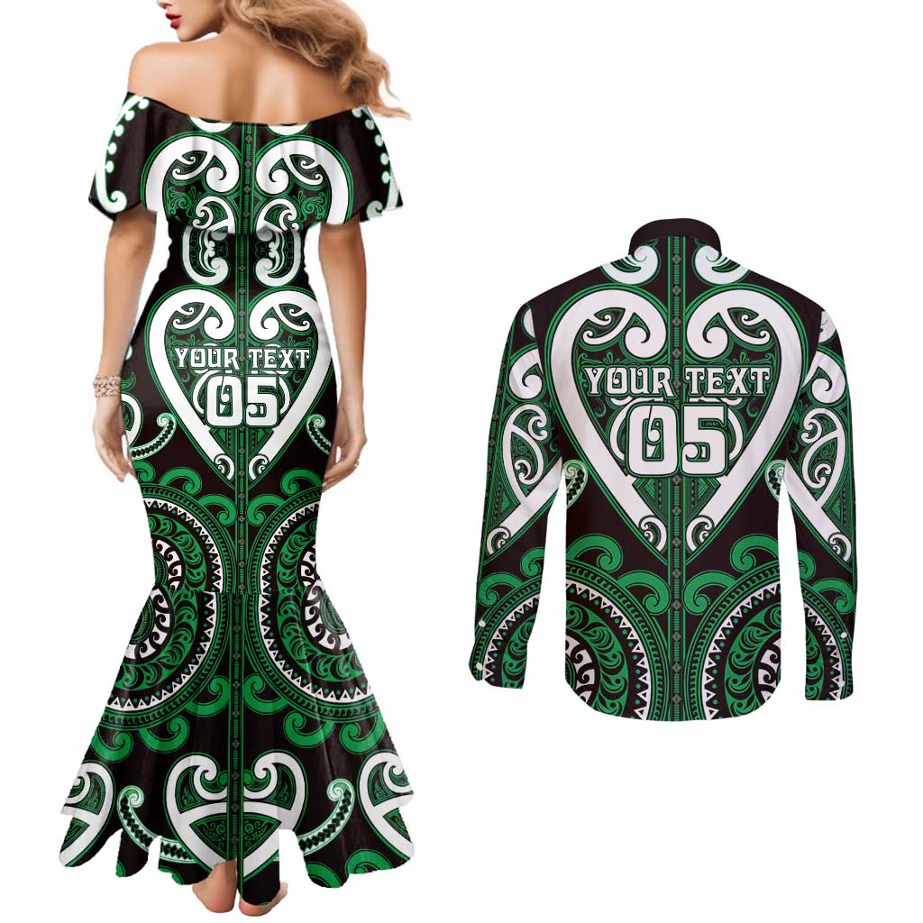 Custom Aotearoa Ngai Tahu Couples Matching Mermaid Dress and Long Sleeve Button Shirt Maori Tribal Pattern