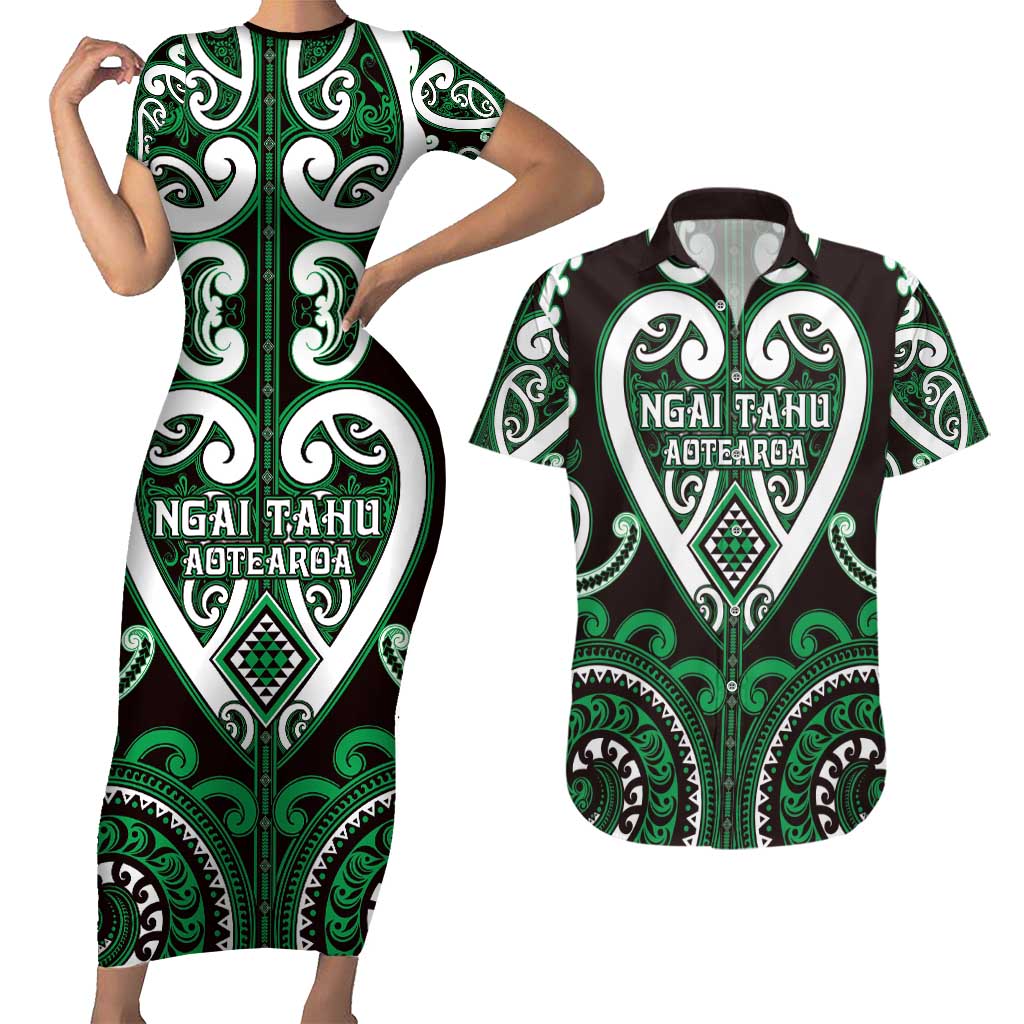 Custom Aotearoa Ngai Tahu Couples Matching Short Sleeve Bodycon Dress and Hawaiian Shirt Maori Tribal Pattern