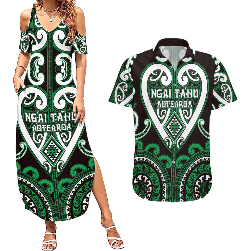 Custom Aotearoa Ngai Tahu Couples Matching Summer Maxi Dress and Hawaiian Shirt Maori Tribal Pattern