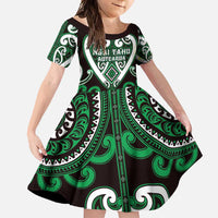Custom Aotearoa Ngai Tahu Family Matching Off Shoulder Maxi Dress and Hawaiian Shirt Maori Tribal Pattern LT05 Daughter's Dress Green - Polynesian Pride