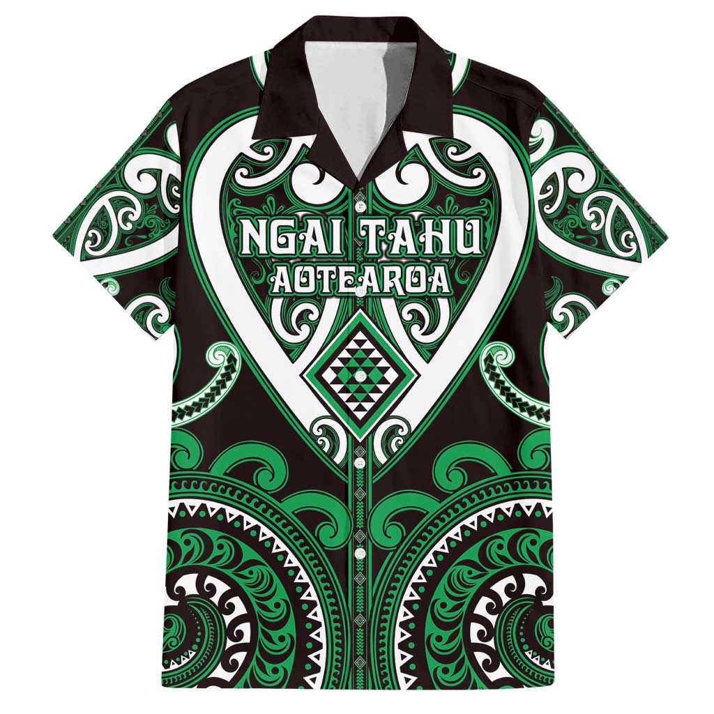 Custom Aotearoa Ngai Tahu Family Matching Off Shoulder Maxi Dress and Hawaiian Shirt Maori Tribal Pattern LT05 Dad's Shirt - Short Sleeve Green - Polynesian Pride