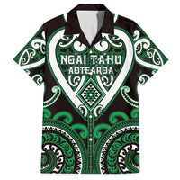 Custom Aotearoa Ngai Tahu Family Matching Off Shoulder Maxi Dress and Hawaiian Shirt Maori Tribal Pattern LT05 Dad's Shirt - Short Sleeve Green - Polynesian Pride