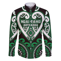 Custom Aotearoa Ngai Tahu Family Matching Off Shoulder Maxi Dress and Hawaiian Shirt Maori Tribal Pattern LT05 Dad's Shirt - Long Sleeve Green - Polynesian Pride