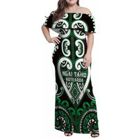 Custom Aotearoa Ngai Tahu Family Matching Off Shoulder Maxi Dress and Hawaiian Shirt Maori Tribal Pattern LT05 Mom's Dress Green - Polynesian Pride