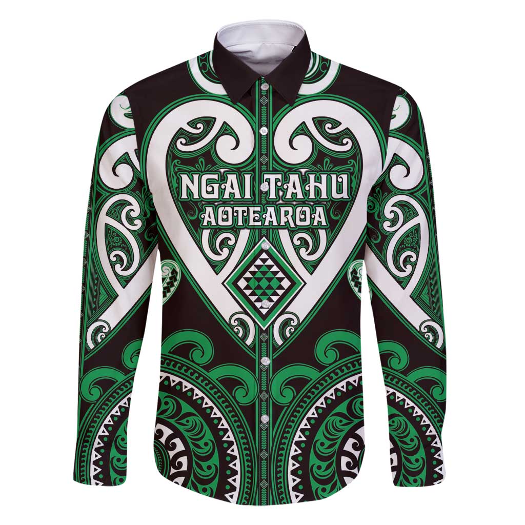 Custom Aotearoa Ngai Tahu Family Matching Summer Maxi Dress and Hawaiian Shirt Maori Tribal Pattern LT05 Dad's Shirt - Long Sleeve Green - Polynesian Pride