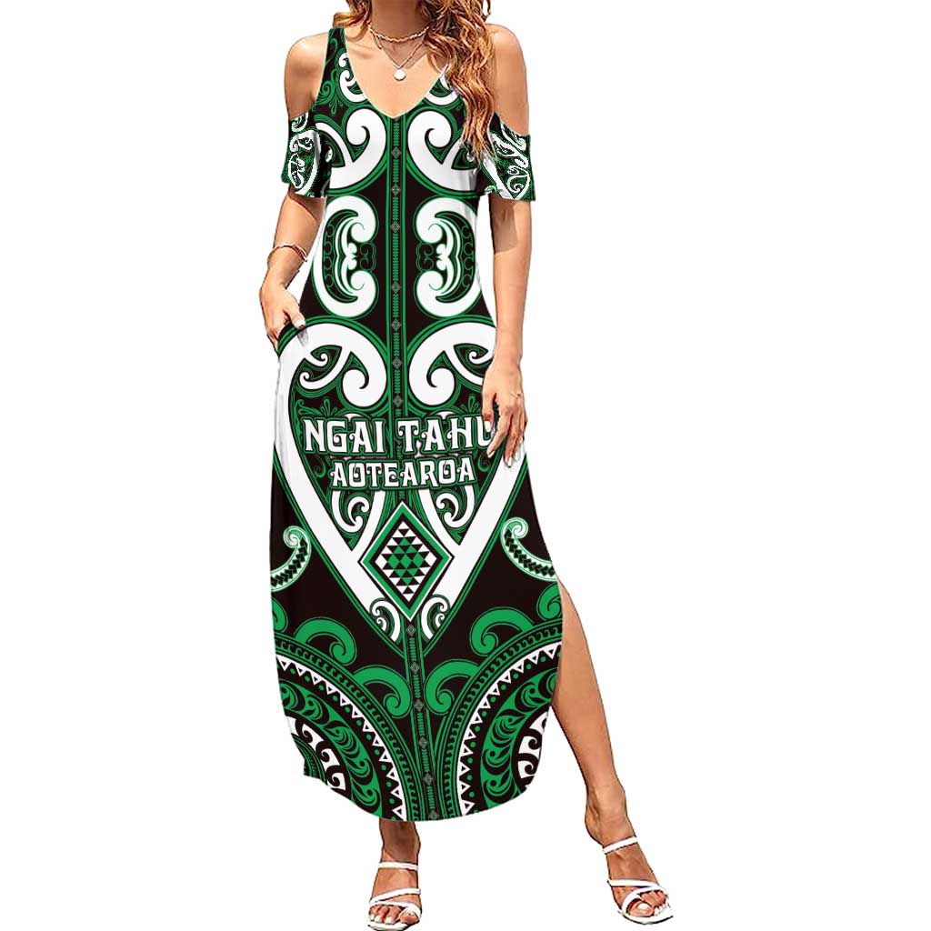 Custom Aotearoa Ngai Tahu Family Matching Summer Maxi Dress and Hawaiian Shirt Maori Tribal Pattern LT05 Mom's Dress Green - Polynesian Pride