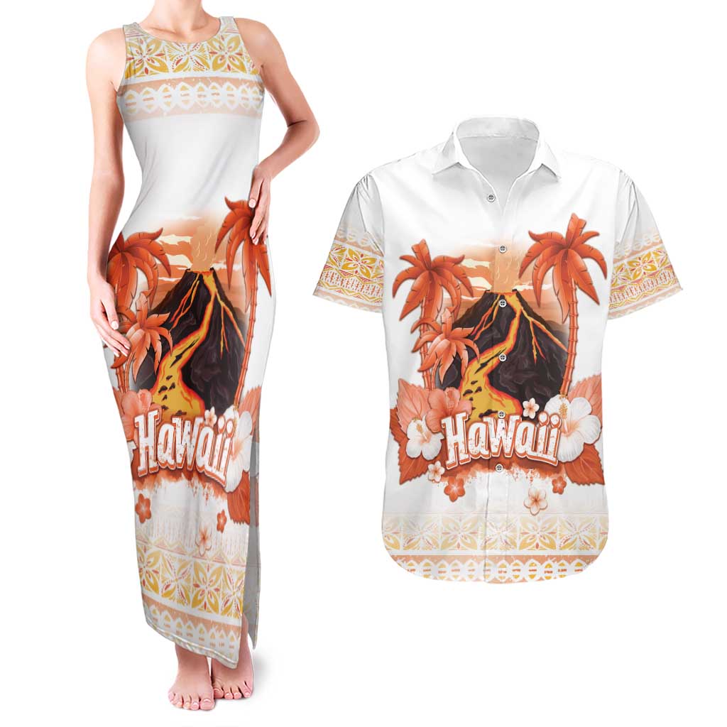 Hawaiian Volcano Lava Flow Couples Matching Tank Maxi Dress and Hawaiian Shirt With Hawaiian Tapa Pattern