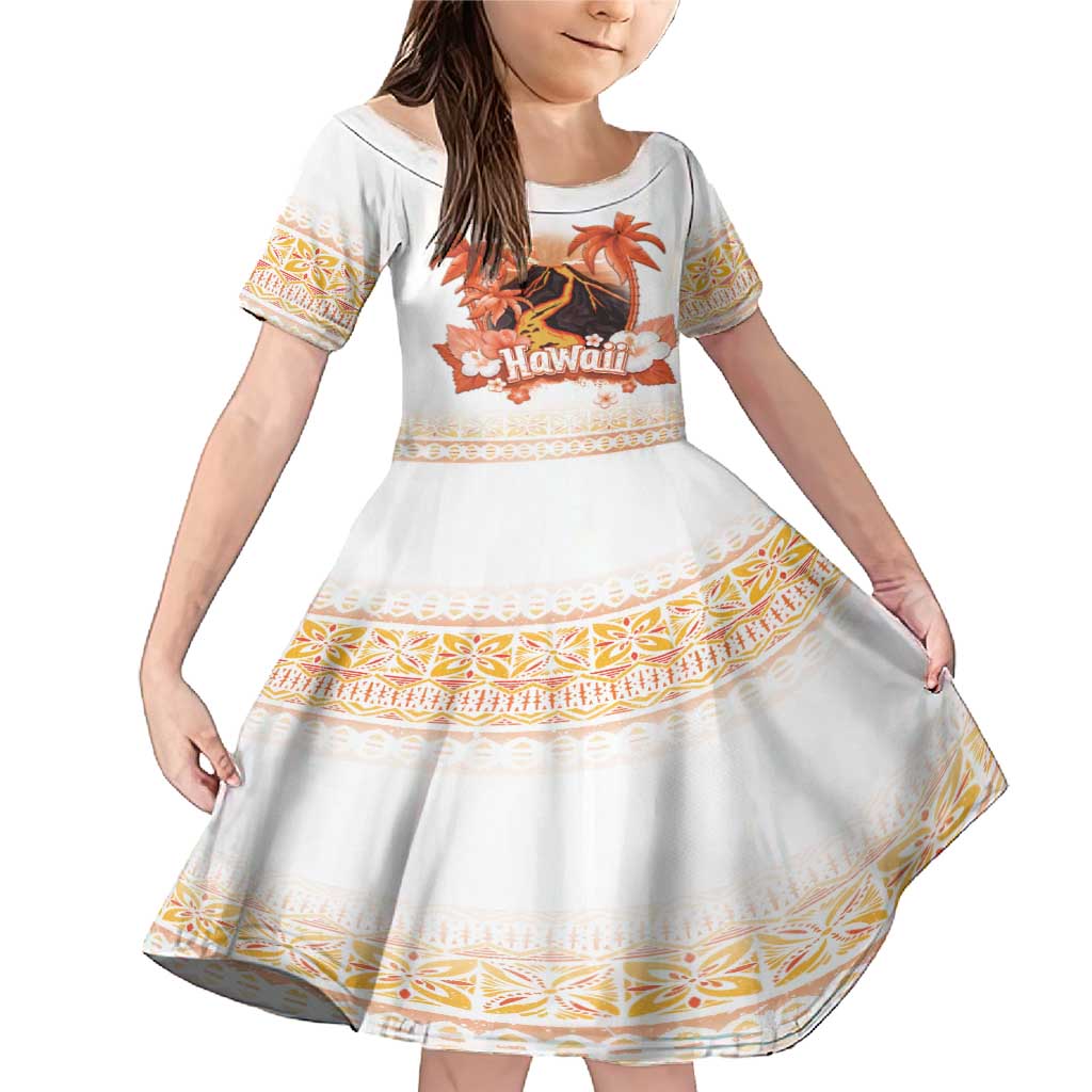 Hawaiian Volcano Lava Flow Family Matching Mermaid Dress and Hawaiian Shirt With Hawaiian Tapa Pattern LT05 Daughter's Dress Orange - Polynesian Pride