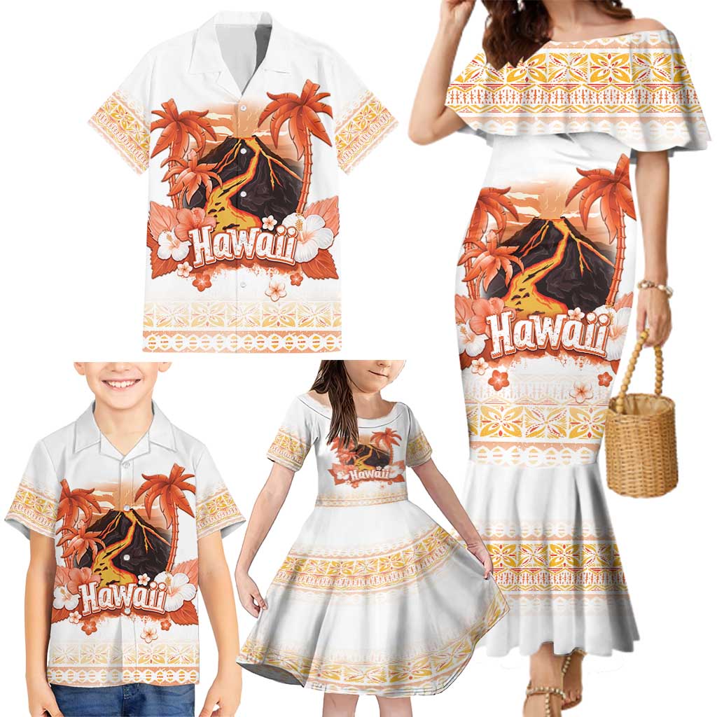 Hawaiian Volcano Lava Flow Family Matching Mermaid Dress and Hawaiian Shirt With Hawaiian Tapa Pattern LT05 - Polynesian Pride