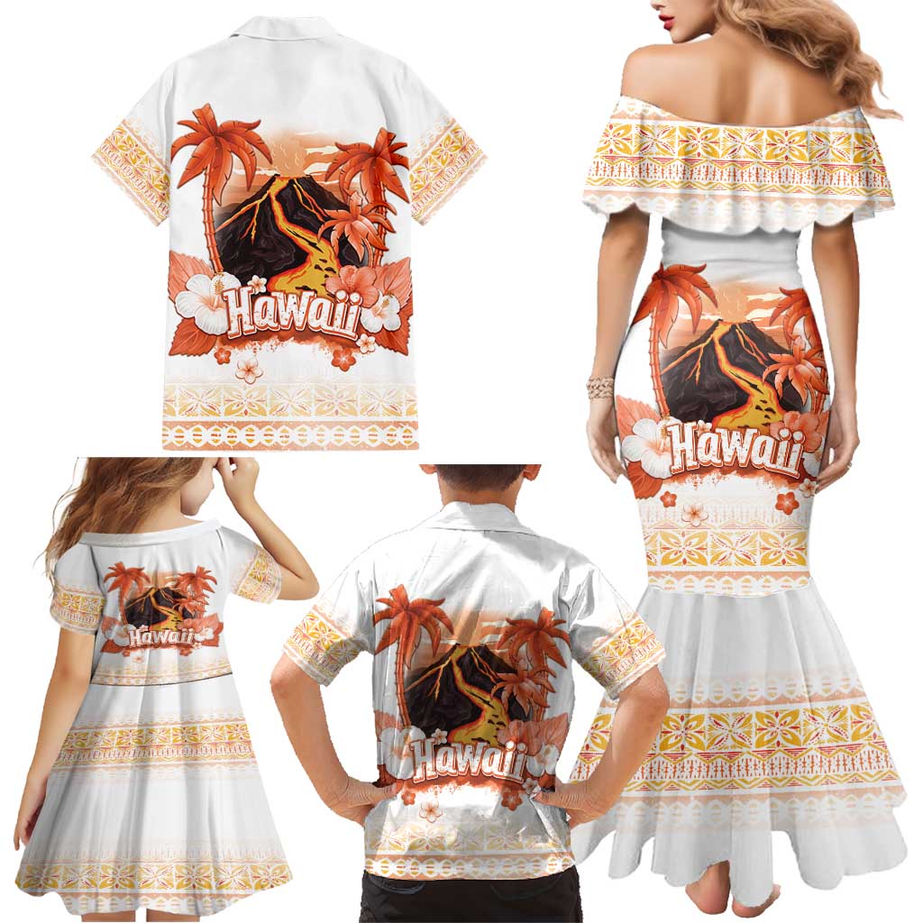 Hawaiian Volcano Lava Flow Family Matching Mermaid Dress and Hawaiian Shirt With Hawaiian Tapa Pattern LT05 - Polynesian Pride