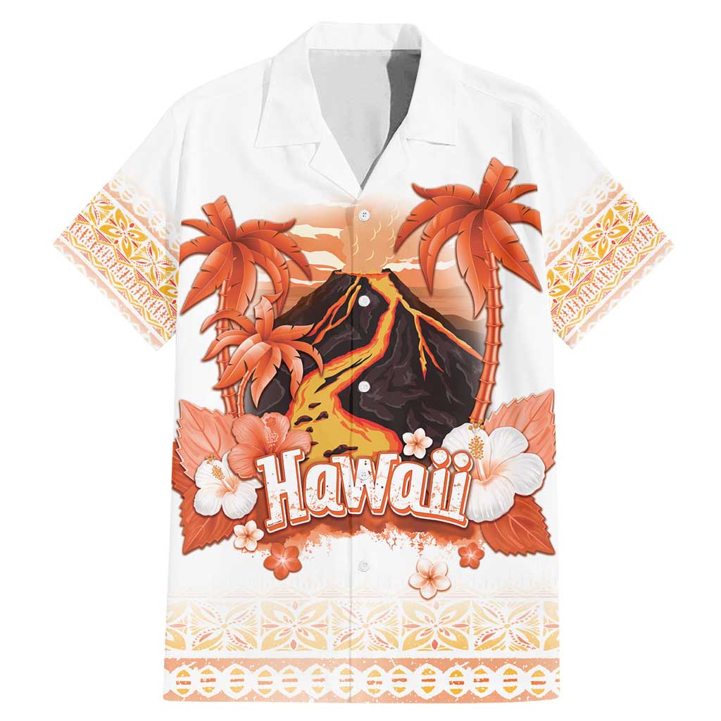 Hawaiian Volcano Lava Flow Family Matching Mermaid Dress and Hawaiian Shirt With Hawaiian Tapa Pattern LT05 Dad's Shirt - Short Sleeve Orange - Polynesian Pride