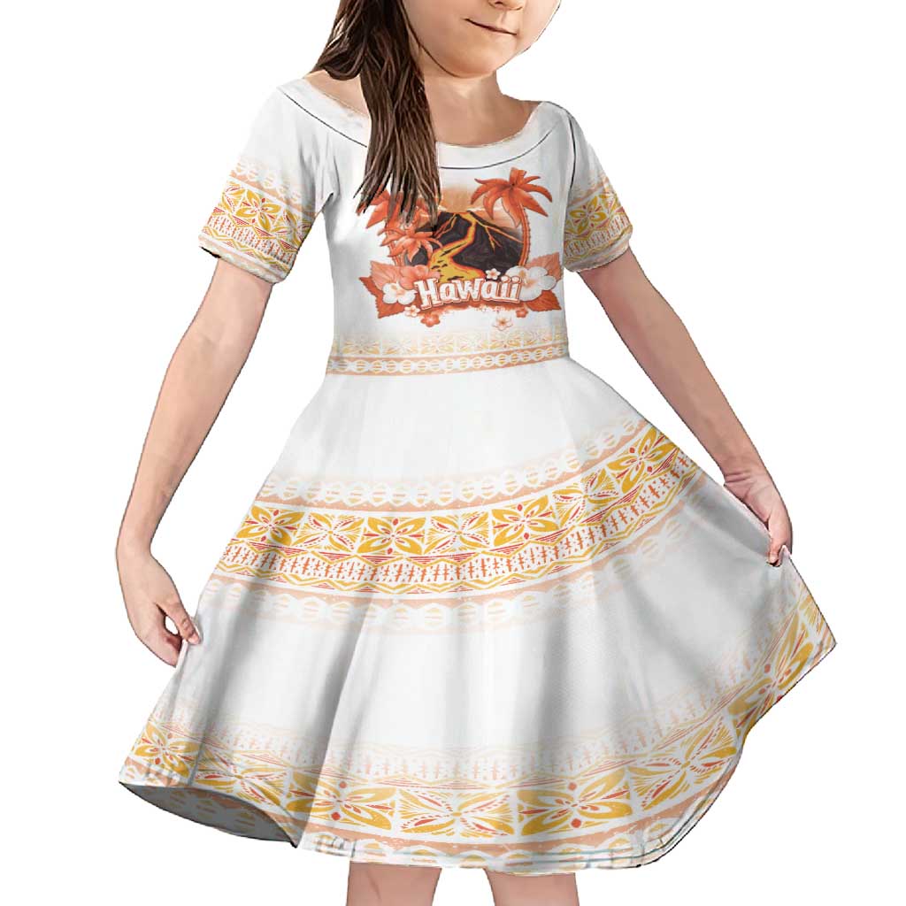 Hawaiian Volcano Lava Flow Family Matching Off Shoulder Maxi Dress and Hawaiian Shirt With Hawaiian Tapa Pattern LT05 Daughter's Dress Orange - Polynesian Pride