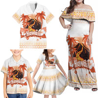Hawaiian Volcano Lava Flow Family Matching Off Shoulder Maxi Dress and Hawaiian Shirt With Hawaiian Tapa Pattern LT05 - Polynesian Pride