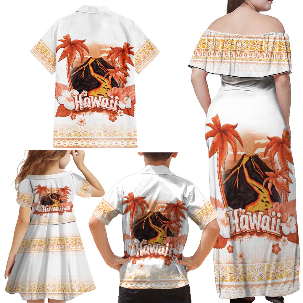 Hawaiian Volcano Lava Flow Family Matching Off Shoulder Maxi Dress and Hawaiian Shirt With Hawaiian Tapa Pattern LT05 - Polynesian Pride