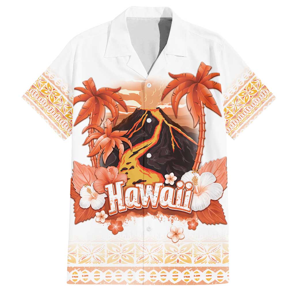 Hawaiian Volcano Lava Flow Family Matching Off Shoulder Maxi Dress and Hawaiian Shirt With Hawaiian Tapa Pattern LT05 Dad's Shirt - Short Sleeve Orange - Polynesian Pride