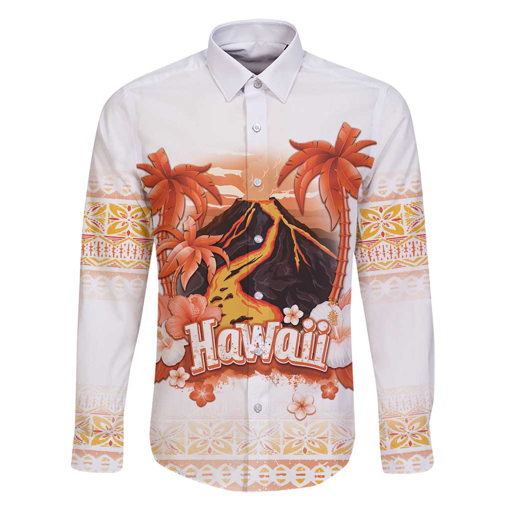 Hawaiian Volcano Lava Flow Family Matching Off Shoulder Maxi Dress and Hawaiian Shirt With Hawaiian Tapa Pattern LT05 Dad's Shirt - Long Sleeve Orange - Polynesian Pride
