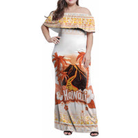Hawaiian Volcano Lava Flow Family Matching Off Shoulder Maxi Dress and Hawaiian Shirt With Hawaiian Tapa Pattern LT05 Mom's Dress Orange - Polynesian Pride