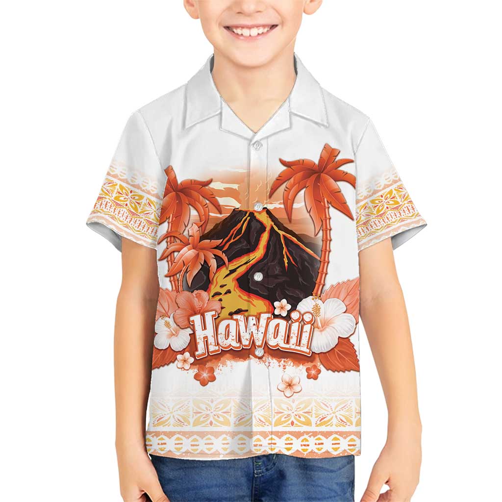 Hawaiian Volcano Lava Flow Family Matching Off Shoulder Maxi Dress and Hawaiian Shirt With Hawaiian Tapa Pattern LT05 Son's Shirt Orange - Polynesian Pride